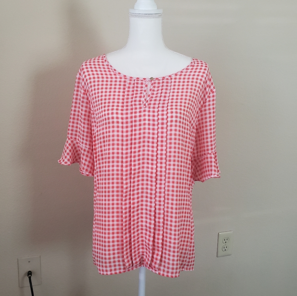 Liz Claiborne red checked blouse size xxl